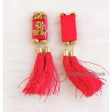 Red Buttons with Kundan Beads And Tassels, Indian Tassels, Wedding Supplies